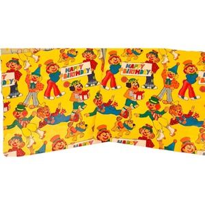 VTG 70s Children's Birthday Gift Wrapping Paper CLOWNS Cleo Wrap 2 Uncut Sheets